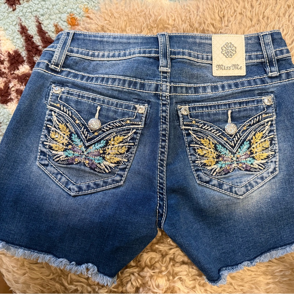 Miss Me Embroidered Denim Shorts